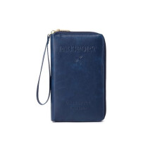 RFID Passport Holder Travel Wallet Organizer with RFID Blocking Security, Card Slots and Wrist Strap, Navy Blue