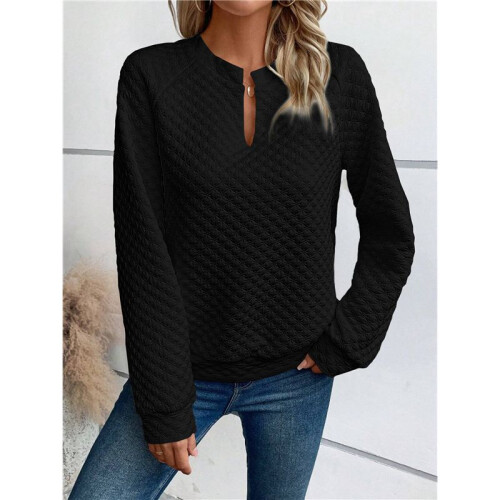 Women'S V Neck Sweatshirt Long Sleeves Pullover Tops Black XL 1