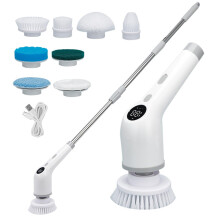 Electric Spin Scrubber with Dual Speed Control and 8 Replaceable Brush Heads for Bathroom and Floor Cleaning