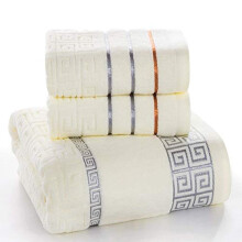 3 Piece Plaid Cotton Bath Towels Set Soft Absorbent Fast Drying Bathroom Towels for Everyday Use Milky