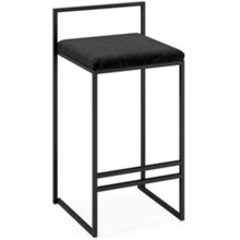Modern Metal Bar Stool with Footrest and Flannel Cushion, Black Counter Height Stool for Kitchen Island