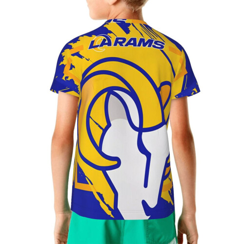 Μπλούζα L.A_ Rams Youth με κοντό μανίκι και φαρδύ μπλουζάκι για αγόρια και κορίτσια με 1