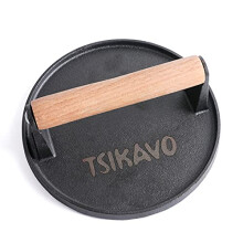 Cast Iron Grill Press, 7 Inch Round HeavyDuty Bacon Press with Wood Handle for Griddle and Pan