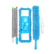 2 in 1 Chenille Mop and Dusting Duster Combo, Wet Dry Dual Mode, Curved Reach for Household Cleaning