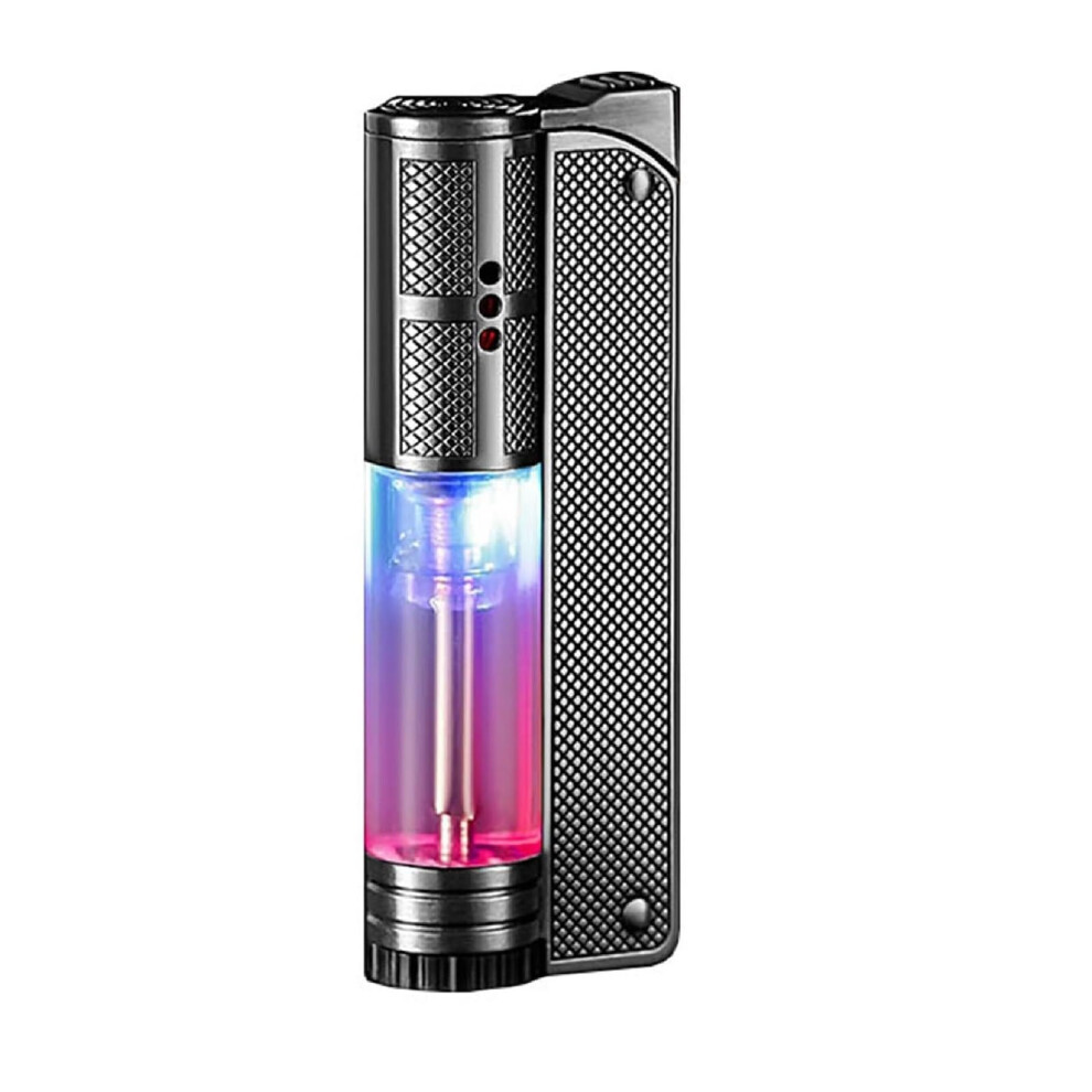 Retro Butane Torch Lighter with Adjustable Flame Control, Windproof Jet Flame and Visible Fuel Window, Black