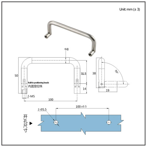 Stainless Steel Folding Handle 100mm Hole Spacing Toolbox Replacement Handle Corrosion Resistant 1