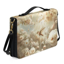 Hummingbird White Rose PU Leather Bible Cover Organizer with Detachable Shoulder Strap and Pen Slots