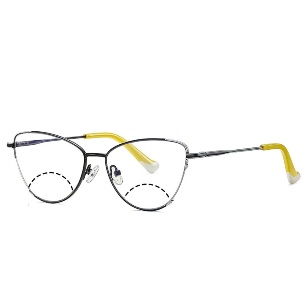 Bifocal Blue Light Blocking Reading Glasses for Women, Vintage Metal Black Frame 1x True Optical View