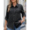 Damen Button-Down-Hemden Lässiges Langarm-Chambray-Bluse-Oberteil mit V-Ausschnitt Schwarz L 3