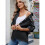Damen Button-Down-Hemden Lässiges Langarm-Chambray-Bluse-Oberteil mit V-Ausschnitt Schwarz L 4