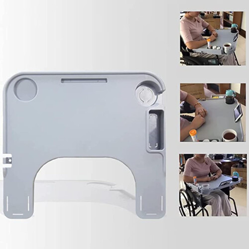 Wheelchair Tray Table with Cup and Phone Holder, Adjustable Lap Desk with PullOut Storage Box 1