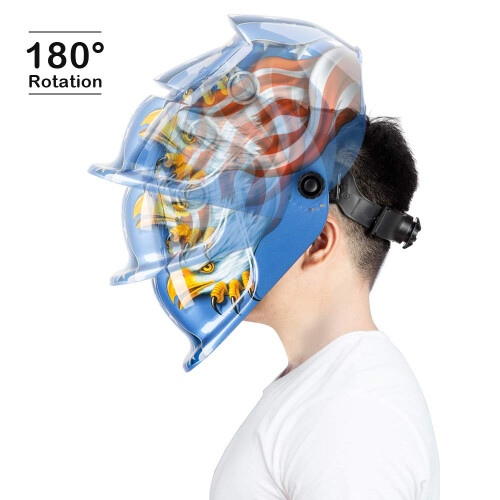 Solar Powered Auto Darkening Welding Helmet with Adjustable Headband and Eagle Blue Pattern 1