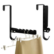 2Pcs Over the Door Hooks Foldable Heavy Duty Door Hanger for Bathroom Laundry Room Organization Black