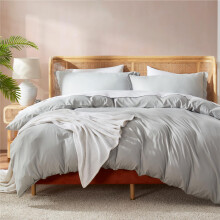 Twin XL Silver Duvet Cover Set 3 Piece 100% Cotton 600TC Soft Texture with Zipper Closure and Corner Ties