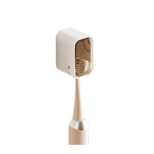 Electric Toothbrush Holder Wall Mounted Organizer with Dustproof Flip Cover Brown 1pc