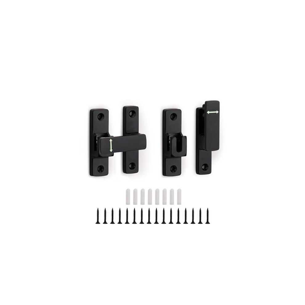 2 Pack Luminous Barn Door Lock, Zinc Alloy Gate Latch 90 180 Degree, Corrosion Resistant Black Hardware For Shed Garage Bathroom 9330225593409