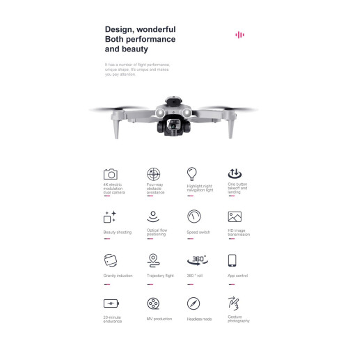 4K HD Foldable Camera Drone with Optical Flow Positioning and ESC Lens, Gray 3Battery Version 2