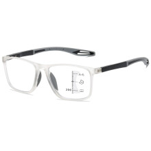 Photochromic Progressive Reading Sunglasses for Men and Women, Blue Light Blocking Multifocus Sport Rectangle Glasses, Transparent Rim Grey Arm Size 2