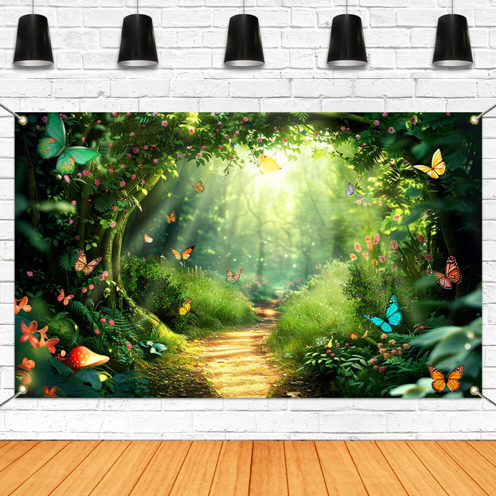 Fairy Butterfly Birthday Backdrop Enchanted Forest Photo Background 70.8 X 43.3 In Green 9073542255741
