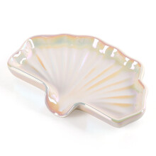 Ceramic Shell Soap Dish with Self Draining Design, Pearlescent Glaze Holder for Bathroom Sink Shower