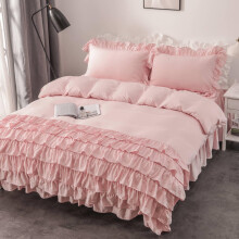 Ruffle Duvet Cover Twin 66x90 Pink Bedding Set, Soft Breathable Microfiber with Handmade Multi Layer Ruffles