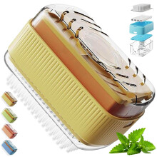 Yellow Soap Box with Roller and Detachable Soap Holder Brush, Comfortable Grip for Bathroom and Kitchen