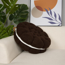 Round Plush Throw Pillow 17.7 inch Cute Cookie Design Soft Cushion for Sofa Bed Floor Decorative Home Accent Dark Brown