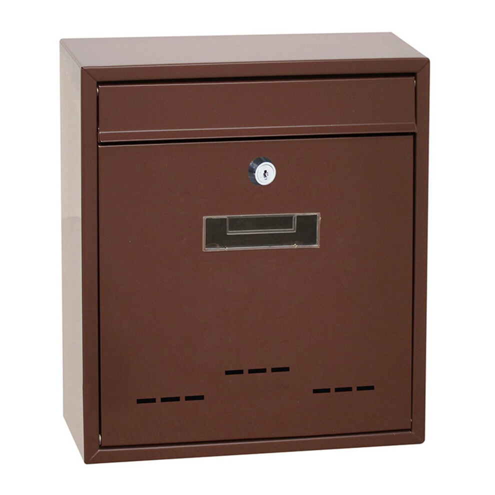 Lockable Wall Mounted Mailbox, Weatherproof Galvanized Steel Mailbox For Home Office, Brown 10X12x4 Inch 9310869648932