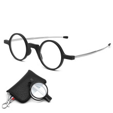 Folding Reading Glasses +2.5 with Keychain, Pocket Size Blue Light Blocking Round Frame for Men and Women