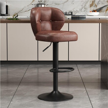 Ergonomic Adjustable Bar Stool with 360 Swivel, Soft Leather Cushion and Durable Brown Finish