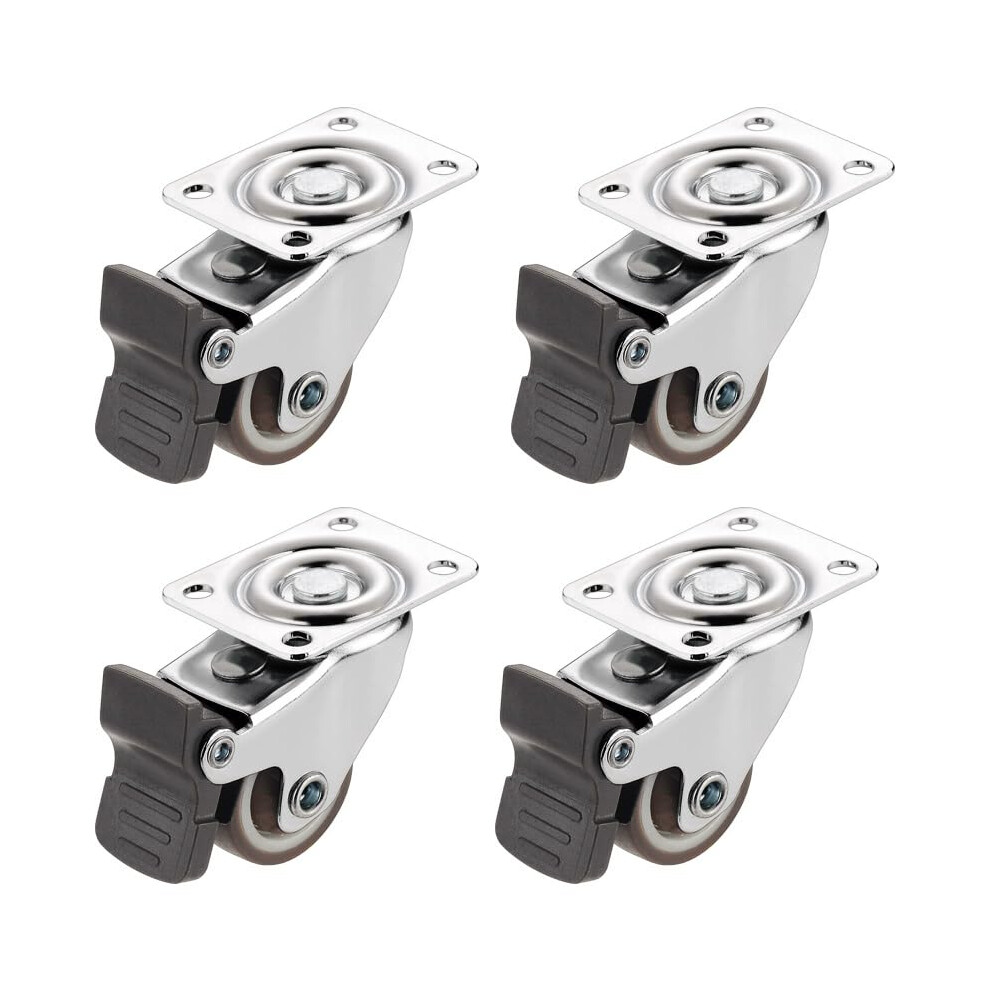 1 Inch Swivel Caster Wheels With Brakes, Quiet Low Profile Rubber Wheels For Furniture, Set Of 4 9310869649212