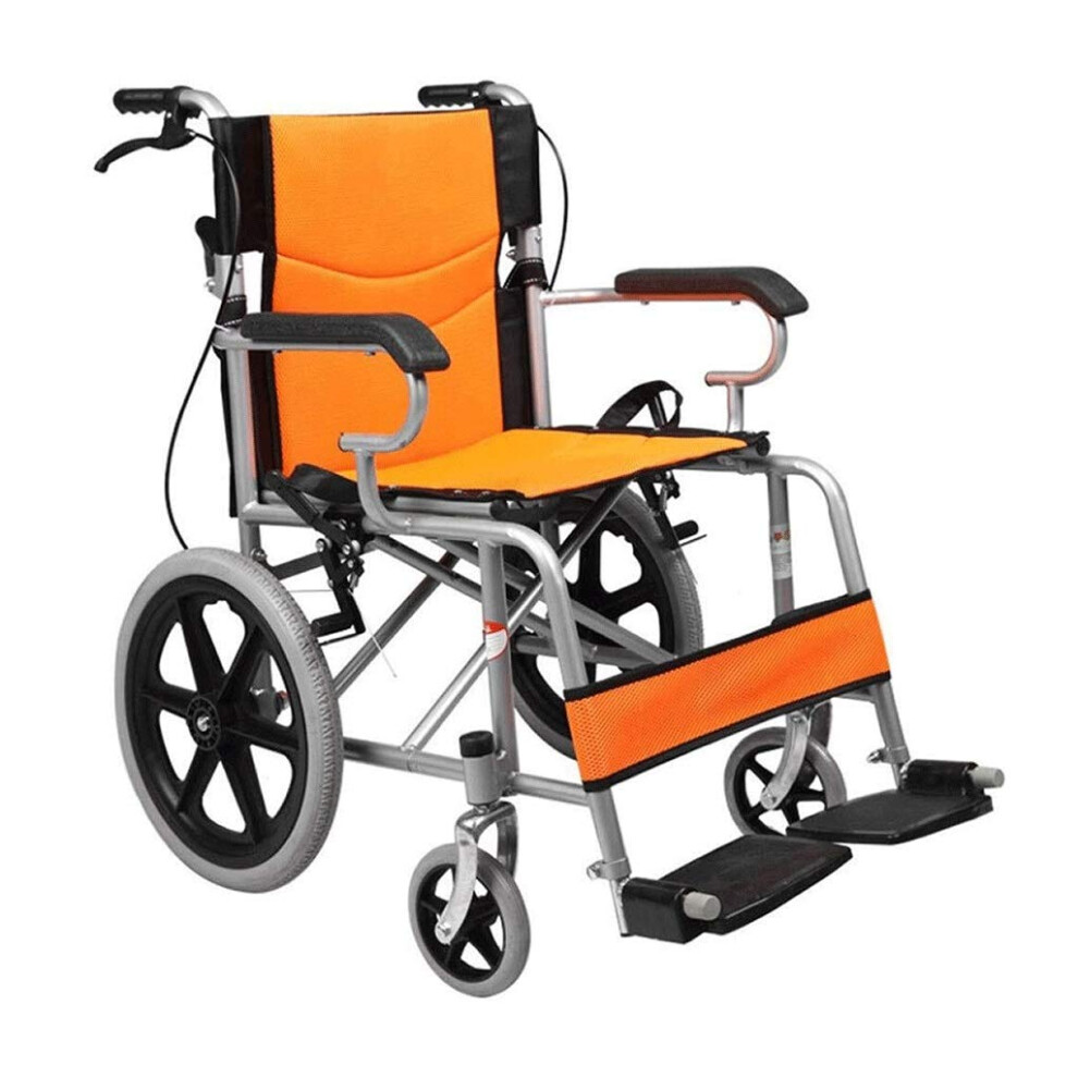Orange Lightweight Folding Wheelchair For Travel, Aluminum Transport Chair With Removable Footrests,