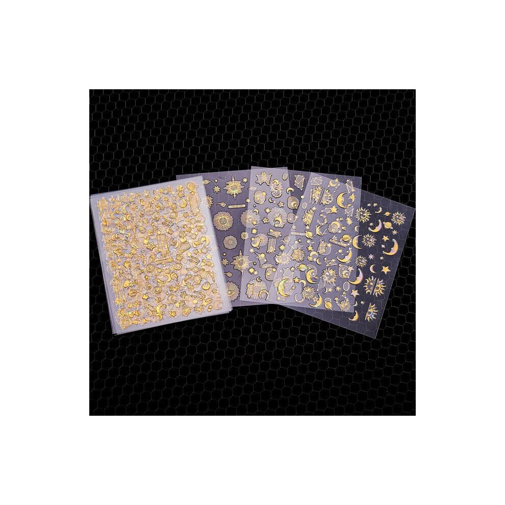 6 Sheets Laser Gold Nail Stickers 3D Celestial Constellation Zodiac Decals Self Adhesive Art