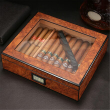 Cedar Wood Cigar Humidor Box with Transparent Glass  and Digital Hygrometer, Holds 2535 Cigars, Ideal Gift for Men Father's Day