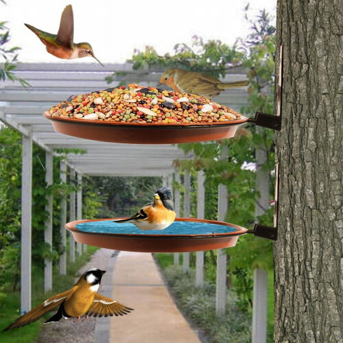 2-Layer Tree-Mounted Bird Feeder Steel Frame Brick Red Bath 2
