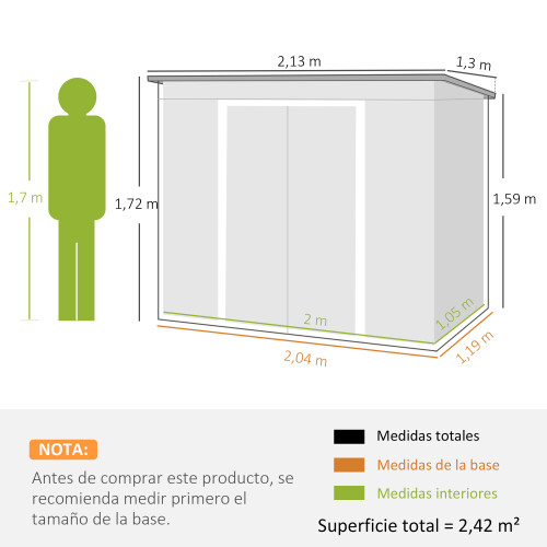 Outsunny Cobertizo de Jardín Gris 213 x 130 x 172 cm 2