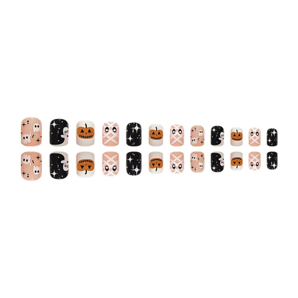 Halloween Press On Nails 24pcs Ghost Pumpkin Design Reusable Glossy False Nails for Girls