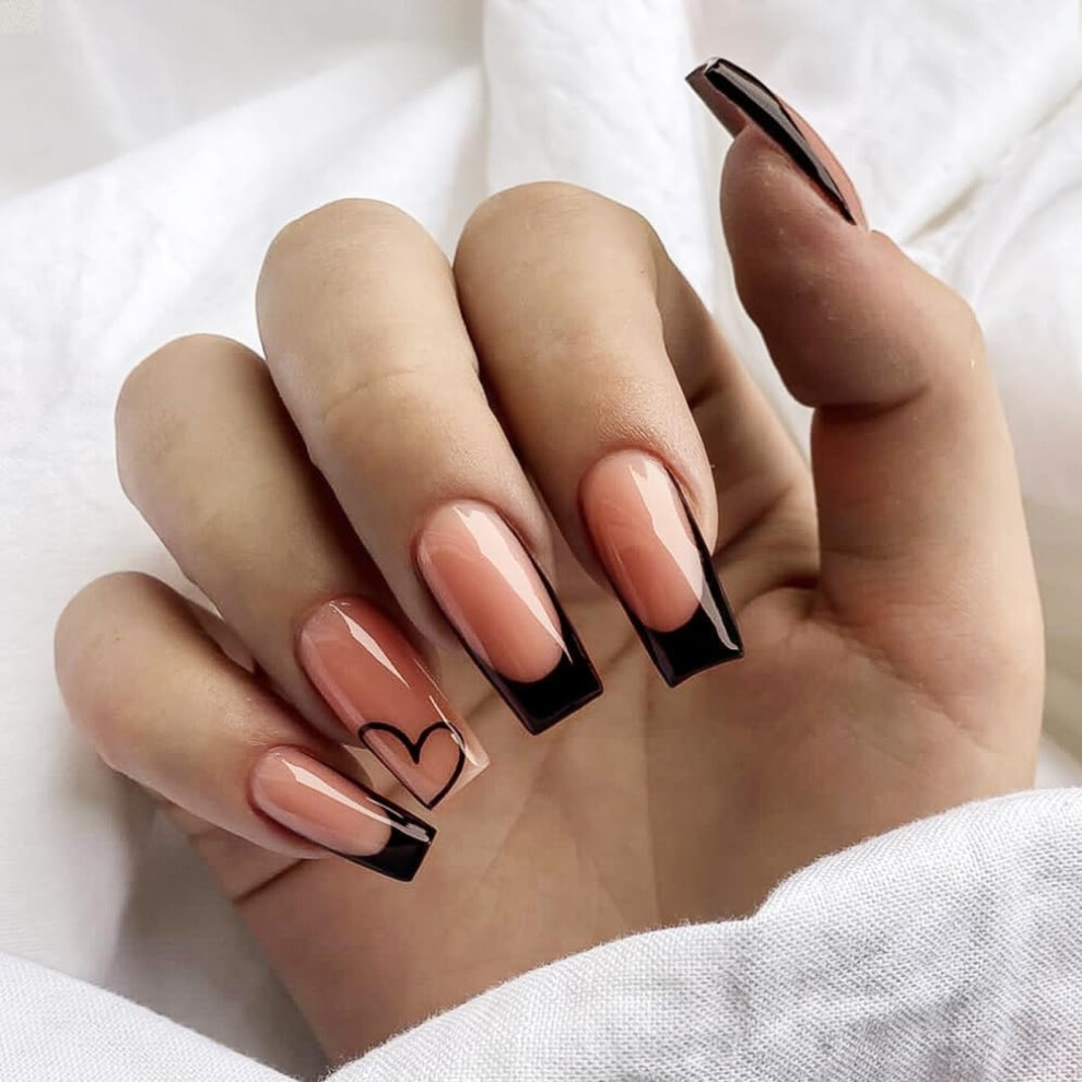Heart Printed Press on Nails Set, Glossy Reusable Resin Fake Nails, Lightweight Easy Fit for Stage