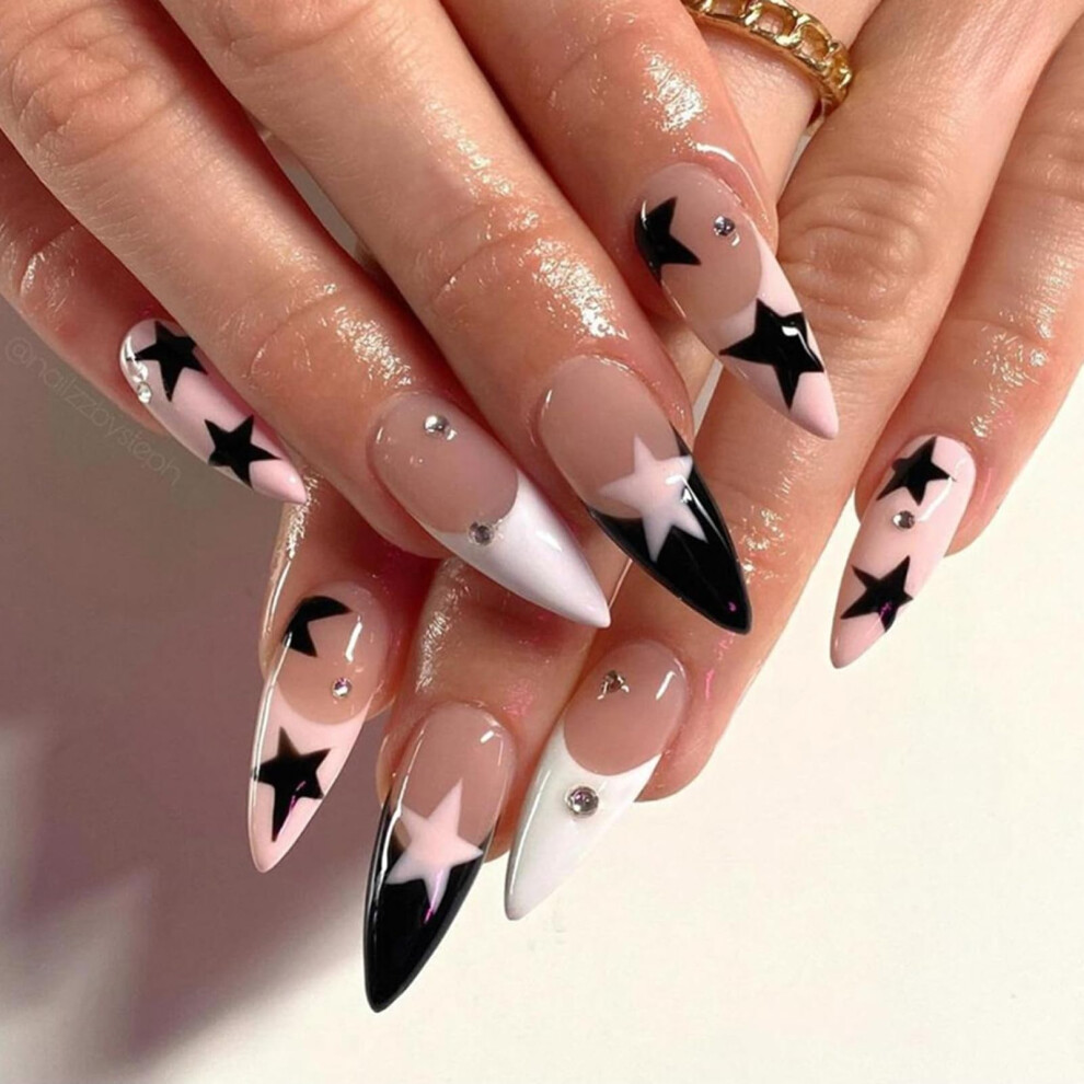 Cream French Nude Almond Press On Nails Set, Natural Glossy Finish, Longlasting Durable Fake Nails For Women