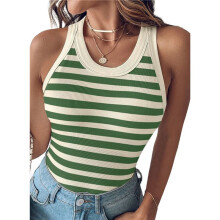 Damen-Tanktop mit Streifen und Integriertem BH, für Fitness, Workout und Laufen Grüne Streifen S