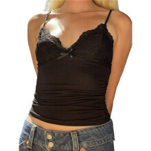 Top per Donna Sexy - Canotte - Y2K Bralette con Spalline Sottili Canottiere Aderenti per Uscire Nero L