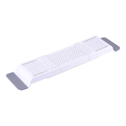 Retractable Bathtub Tray with Integrated Drain Rack, Expandable Bath Caddy Organizer for Bathroom