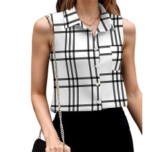 Chemise Boutonnée Sans Manches pour Femme, Col en V, Style Décontracté, Style Business Blanc XL