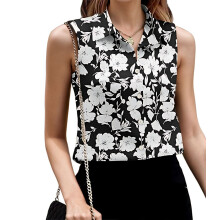 Chemise Boutonnée Sans Manches pour Femme, Col en V, Style Décontracté, Style Business Noir L