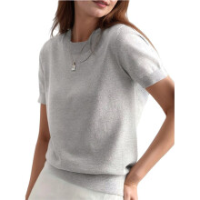 Maglione Estivo Morbido e Ampio da Donna, A Maniche Corte, con Scollo Rotondo, Casual, Top e Outfit Alla Moda 2025 Grigio XL