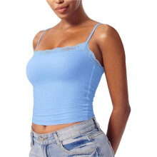 Women'S Lace Camisole Square Neck Sleeveless Spaghetti Strap Basic Tank Top Sky S