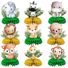 9Pcs Jungle Animal Party Decorations 3D Honeycomb Table Centerpieces for Safari Birthday Decor