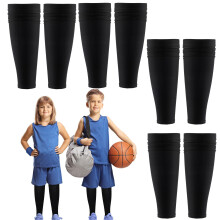 Youth Compression Leg Sleeves for Basketball, Non Slip Breathable Calf and Shin Support, 4 Pairs Black