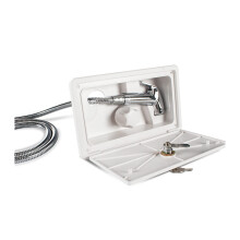 Lockable RV External Shower Box with Hot and Cold Water Control, 1.5m Hose, UV Resistant White
