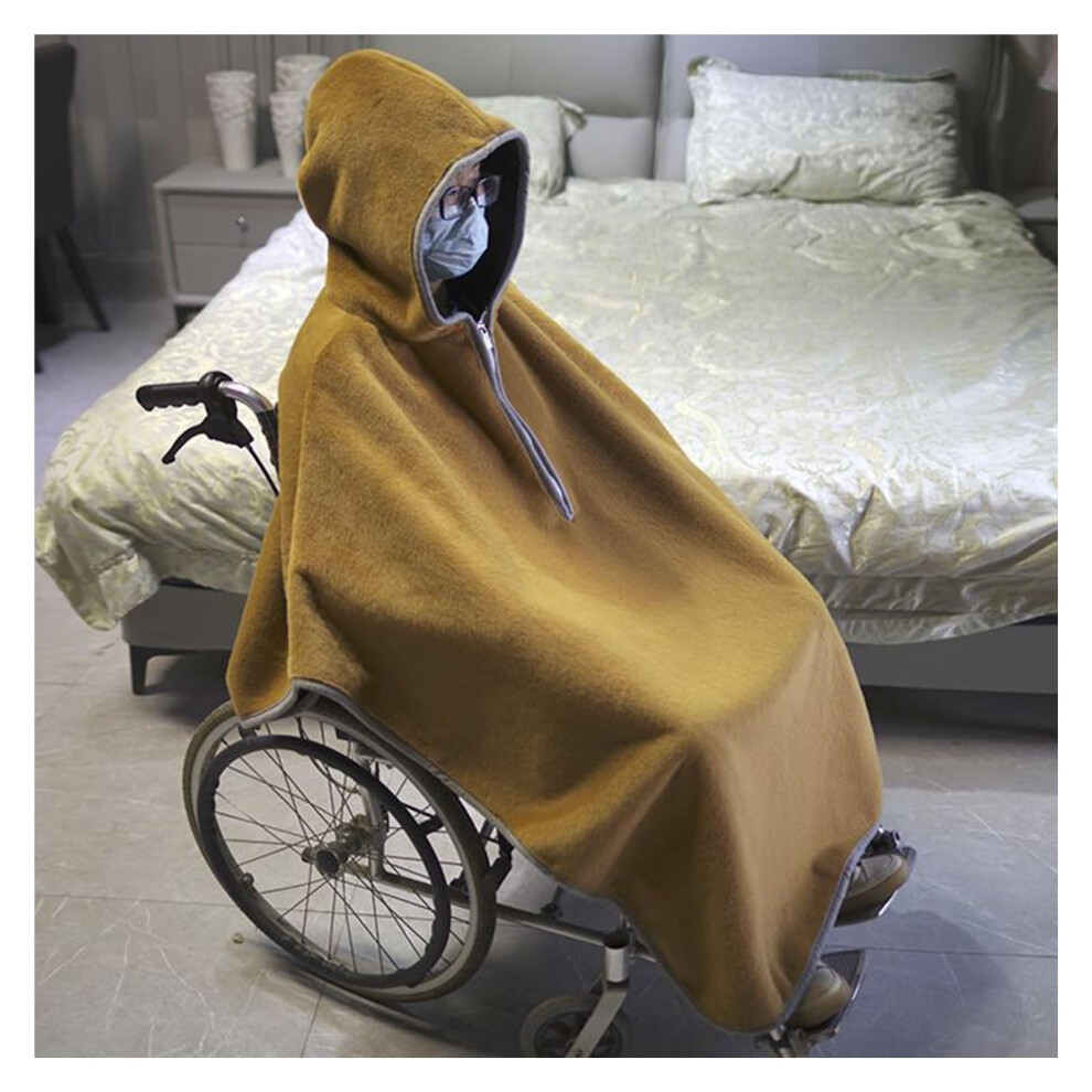 Wheelchair Blanket Poncho for Adults, DoubleLayer Warm Fleece, WindResistant Full Coverage Hooded Design (Curry)